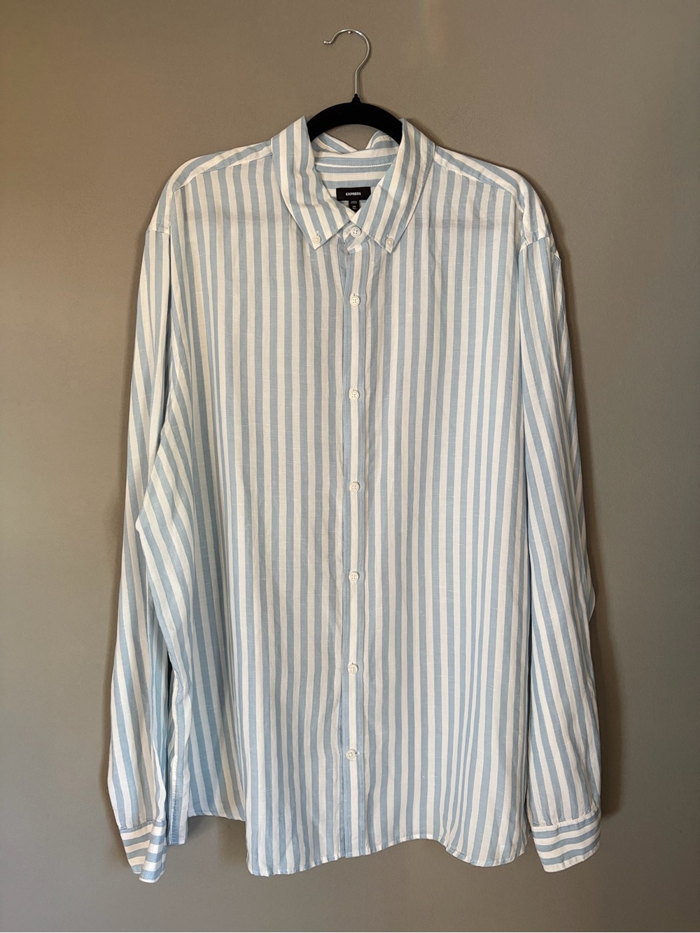 NWT Express XXL Tall Blue White Striped Button Down Shirt Long Sleeve Collared